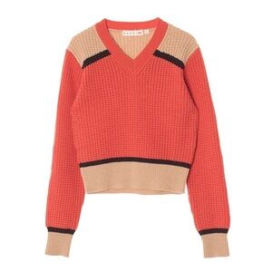 Marni x Uniqlo V-Neck Waffle Knit Sweater - Orange & Tan